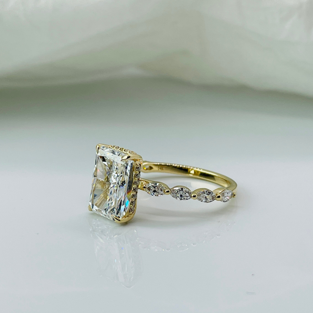 Elegant Radiant Cut Hidden Halo Marquies Band 14K Solid Gold Diamond Engagement Ring 2 to 4 Carat