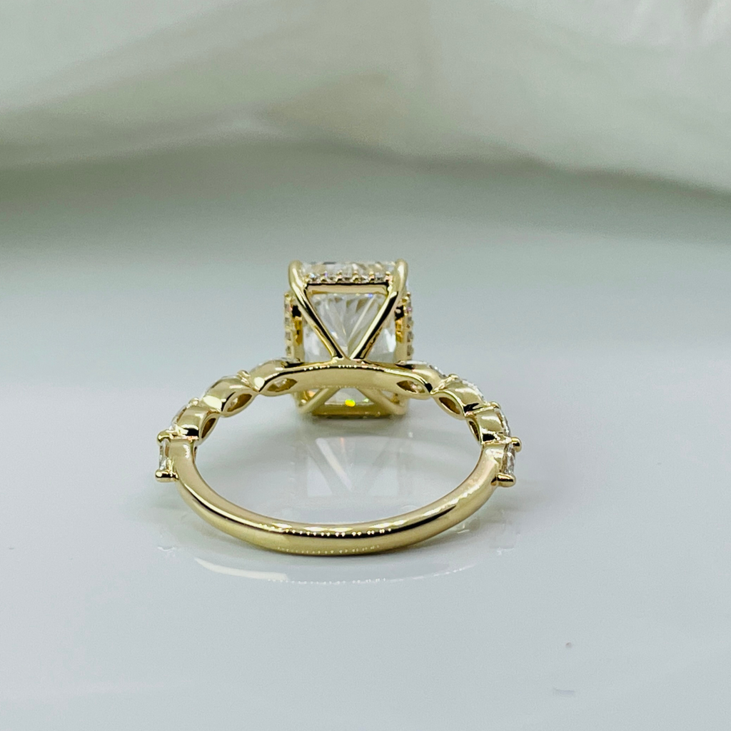 Elegant Radiant Cut Hidden Halo Marquies Band 14K Solid Gold Diamond Engagement Ring 2 to 4 Carat