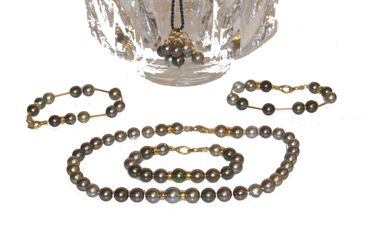 Tahitian Pearl Mega Set-Round-Multi Color-Interchangeable Necklace/Bracelet, Earrings/Pendant