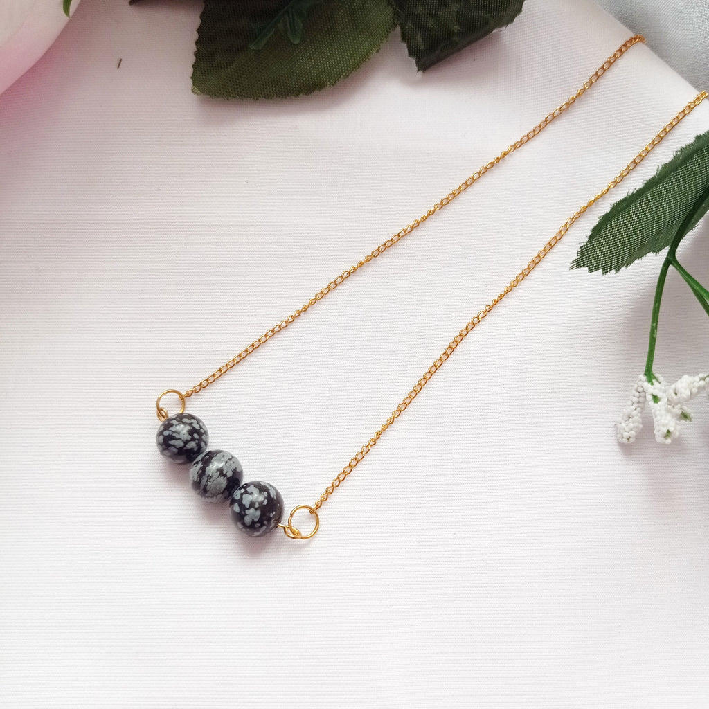 Snowflake Obsidian Yellow Gold Vermeil Necklace, Snowflake Obsidian Bar Necklace, Gemstone Bar Necklace, Pendant Necklace | by nlanlaVictory