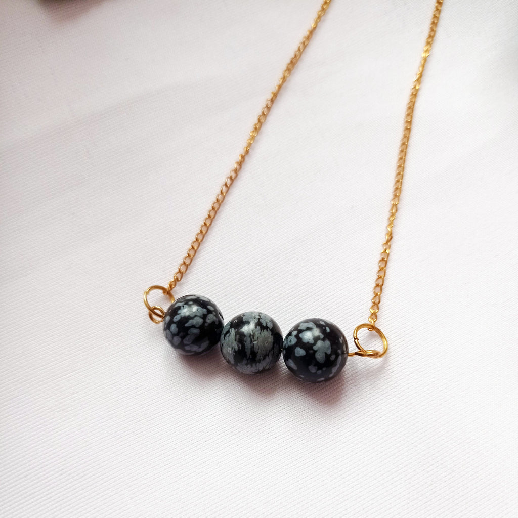 Snowflake Obsidian Yellow Gold Vermeil Necklace, Snowflake Obsidian Bar Necklace, Gemstone Bar Necklace, Pendant Necklace | by nlanlaVictory