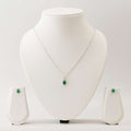 Oval Emerald Set with 1 CT Pendant and 1.5 CT Earrings in Italian Silver-0