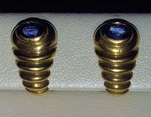 Vintage Sapphire Huggie Earrings, 18K Gold