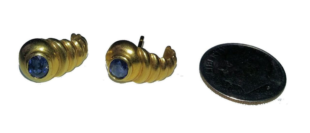 Vintage Sapphire Huggie Earrings, 18K Gold