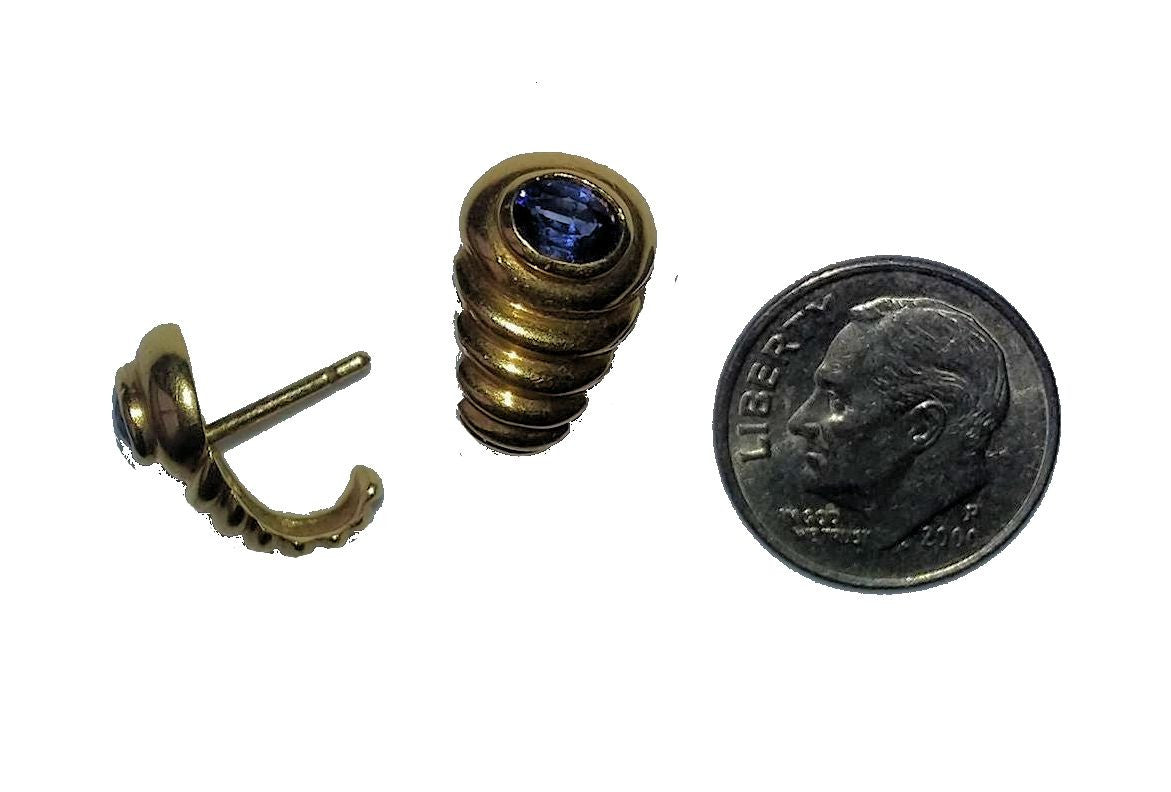 Vintage Sapphire Huggie Earrings, 18K Gold