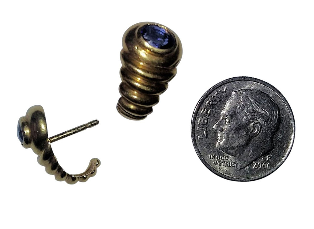 Vintage Sapphire Huggie Earrings, 18K Gold