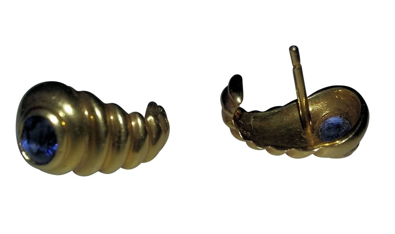 Vintage Sapphire Huggie Earrings, 18K Gold