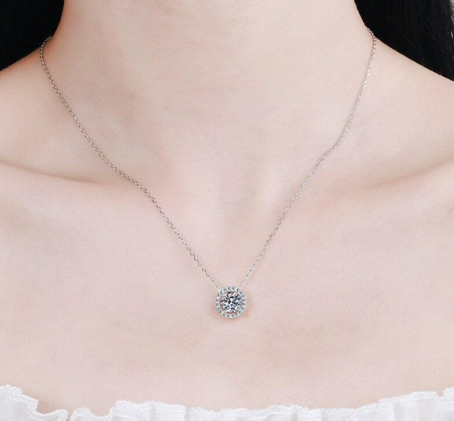 Moissanite Halo Solitaire Necklace - 1 ct-1
