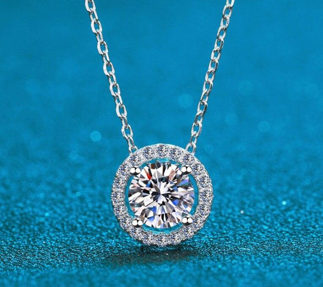 Moissanite Halo Solitaire Necklace - 1 ct-2