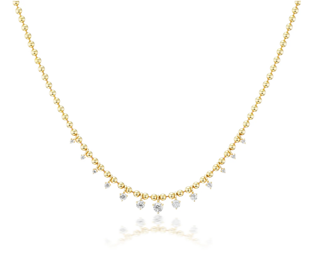 Dangling Diamond Solid Bead Necklace-0