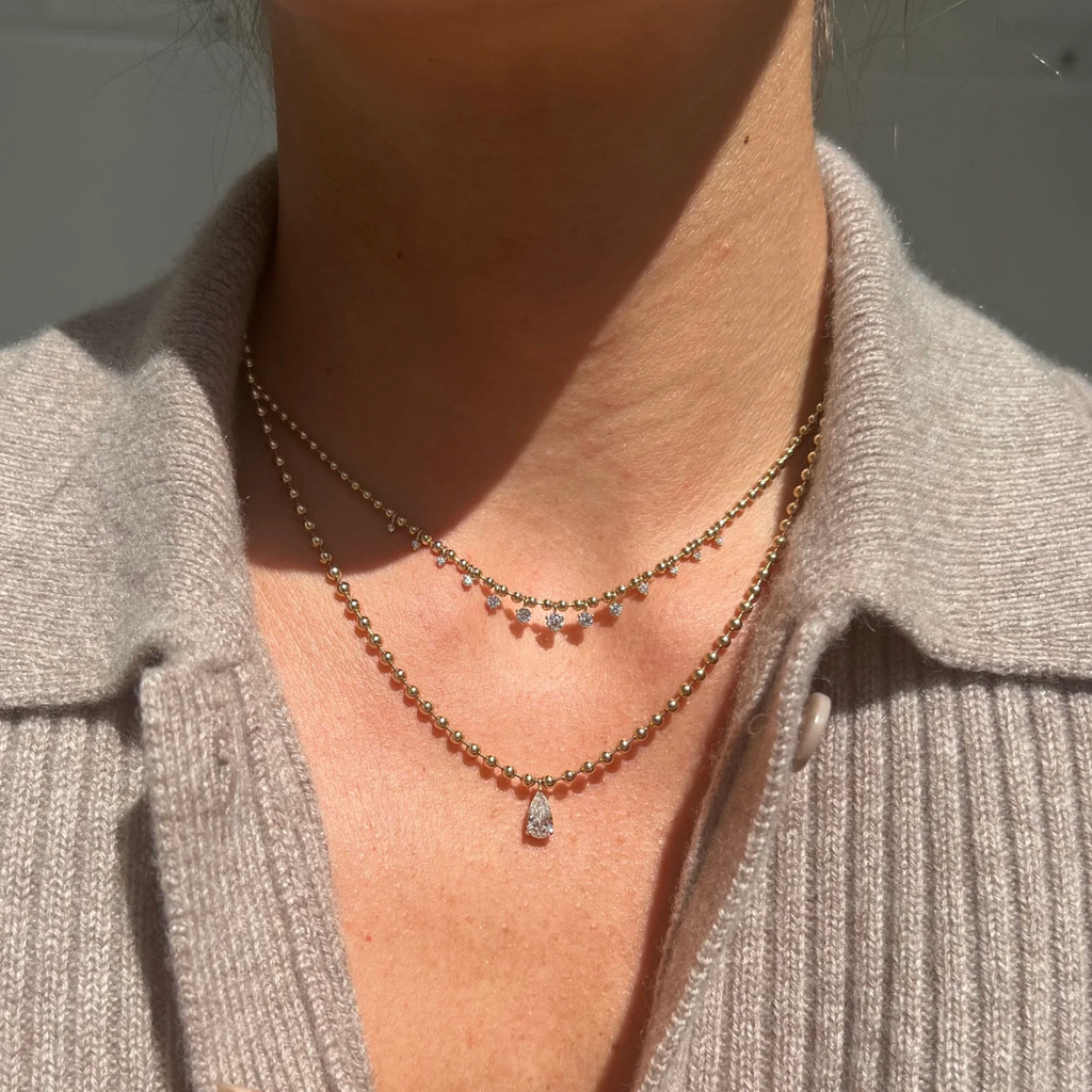 Dangling Diamond Solid Bead Necklace-2