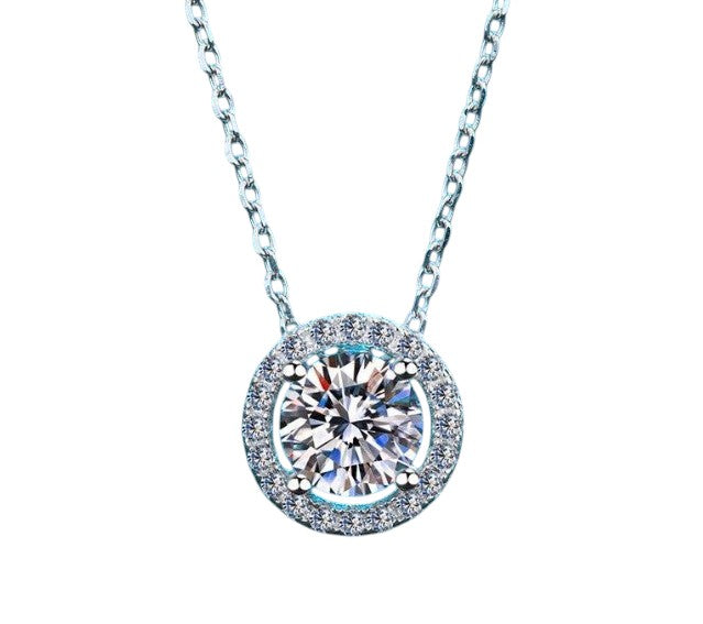 Moissanite Halo Solitaire Necklace - 1 ct-0