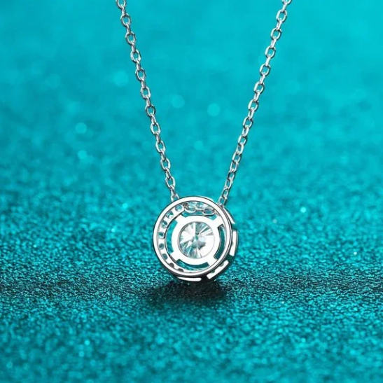 Moissanite Halo Solitaire Necklace - 1 ct-3