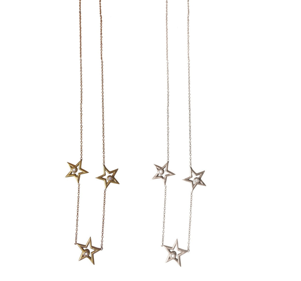 Stars- Three Stars Necklace-18K gold with diamonds