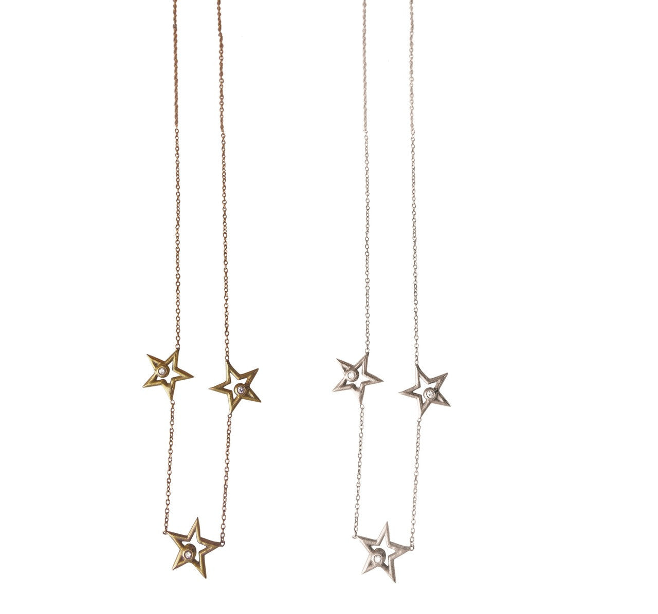 Stars- Three Stars Necklace-18K gold with diamonds
