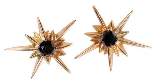 Star Earrings-Solid Stars-14K with black diamonds or semi-precious