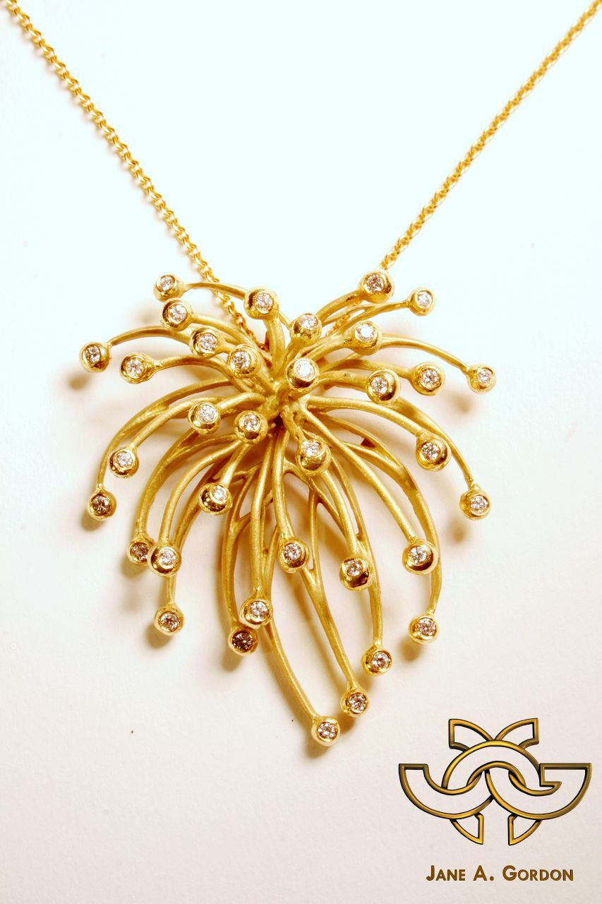 Superstar Necklace. Fireworks Pendant-Diamonds in 18K Gold: Life is a Celebration!