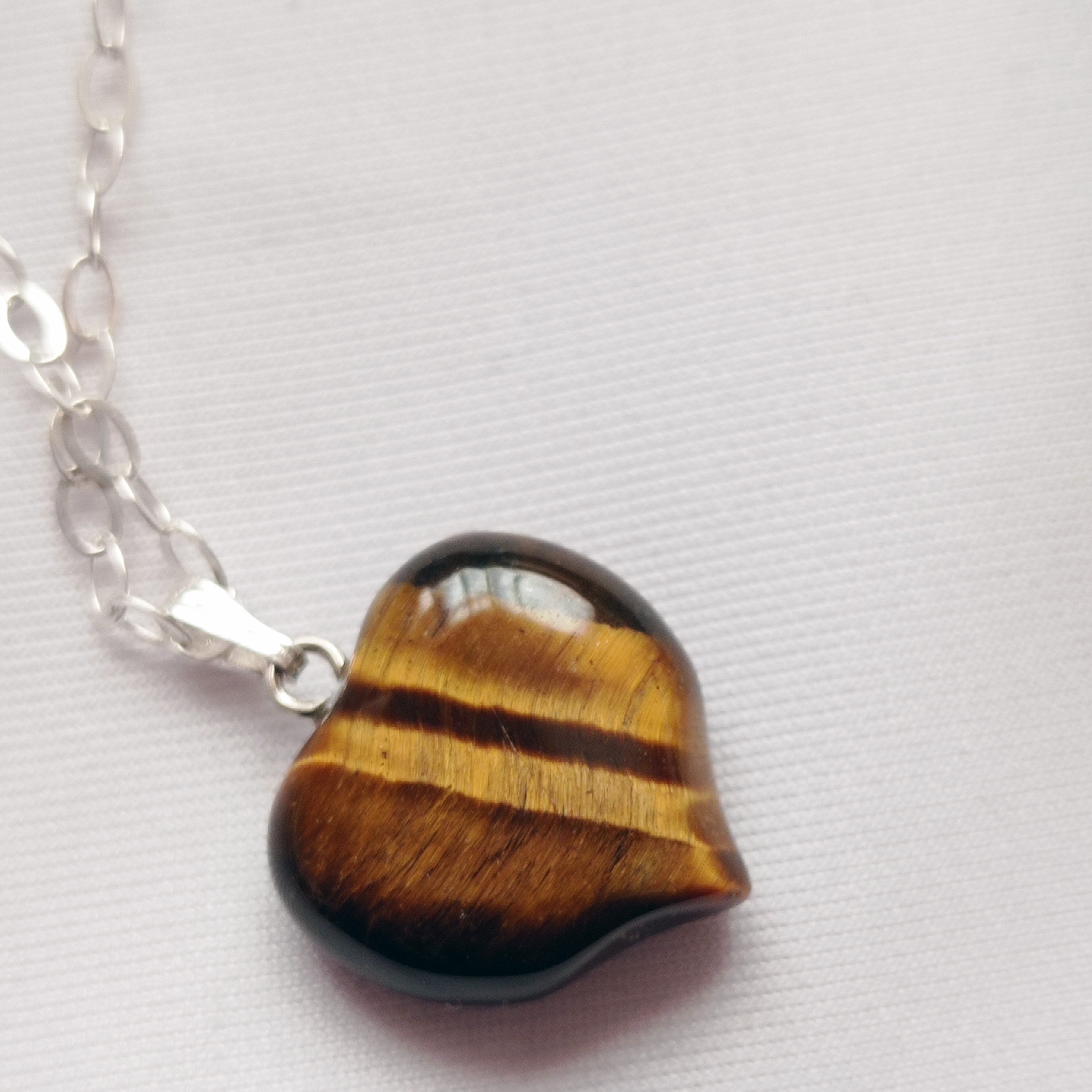 Tiger Eye Bracelet, Sterling Silver Heart Bracelet, Heart Charm Bracelet | by nlanlaVictory