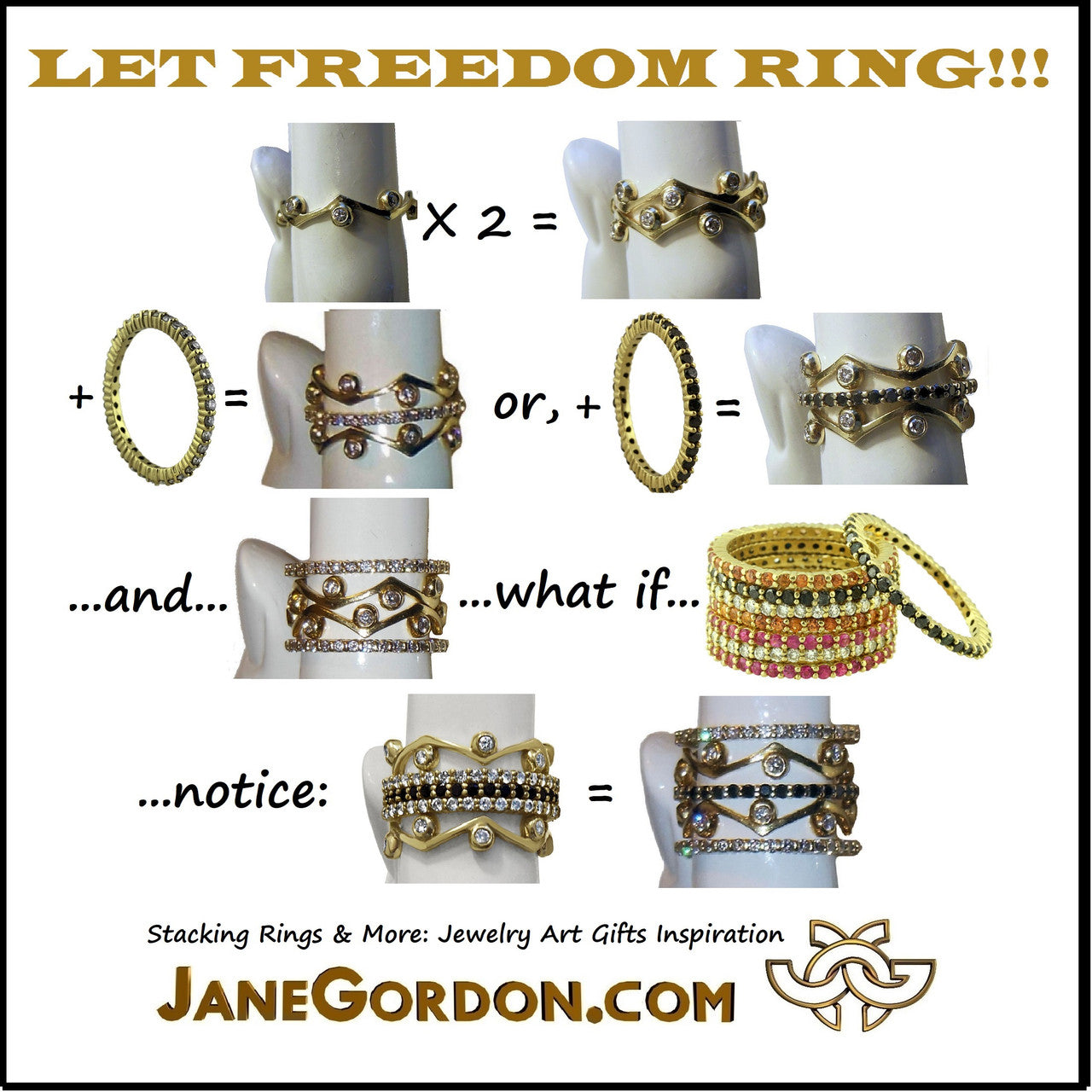 Crown Ring: Fullest Diamond Double Stack Set of Two: 18K Gold