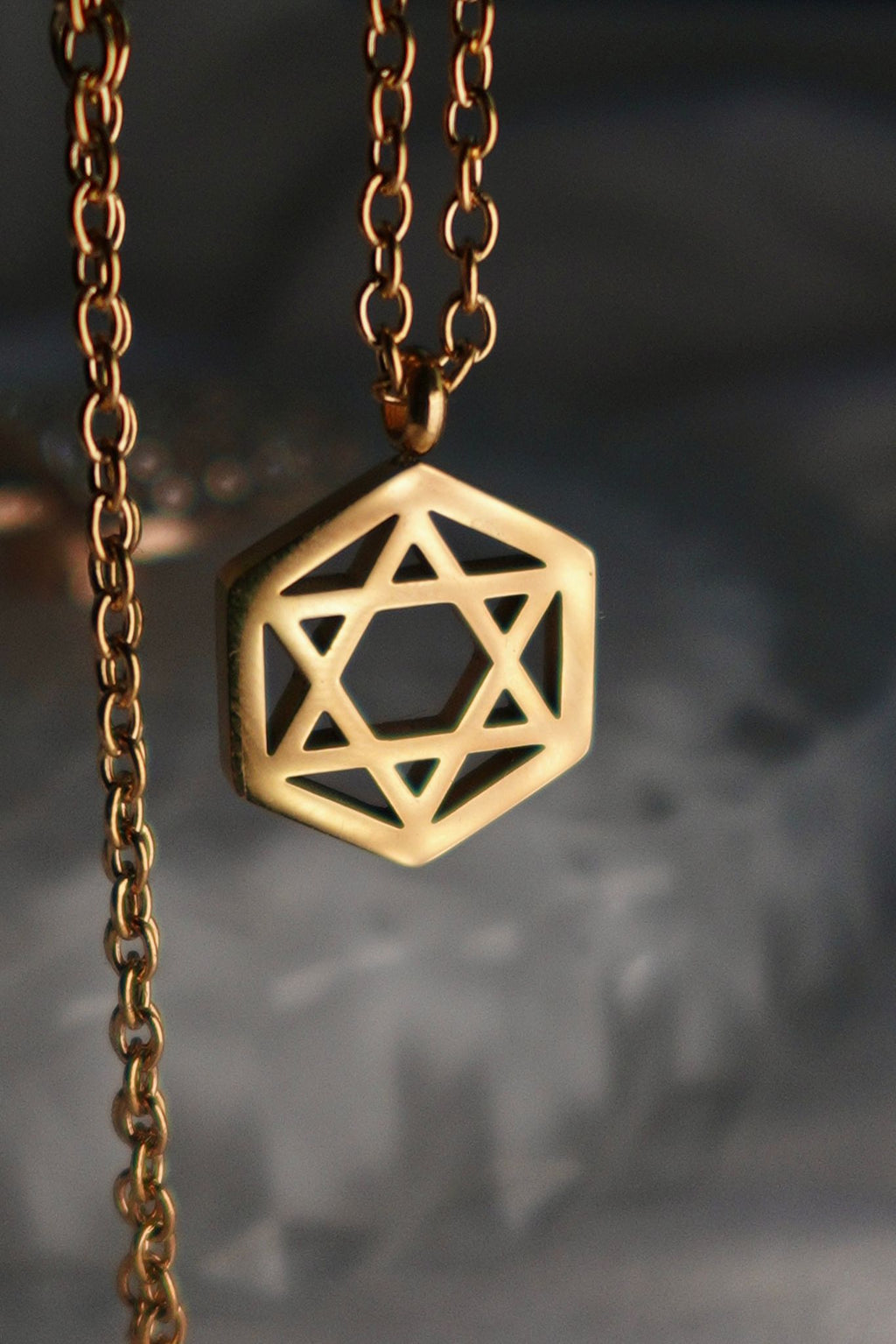 18K Gold Dipped Geometric Star of David Necklace-0