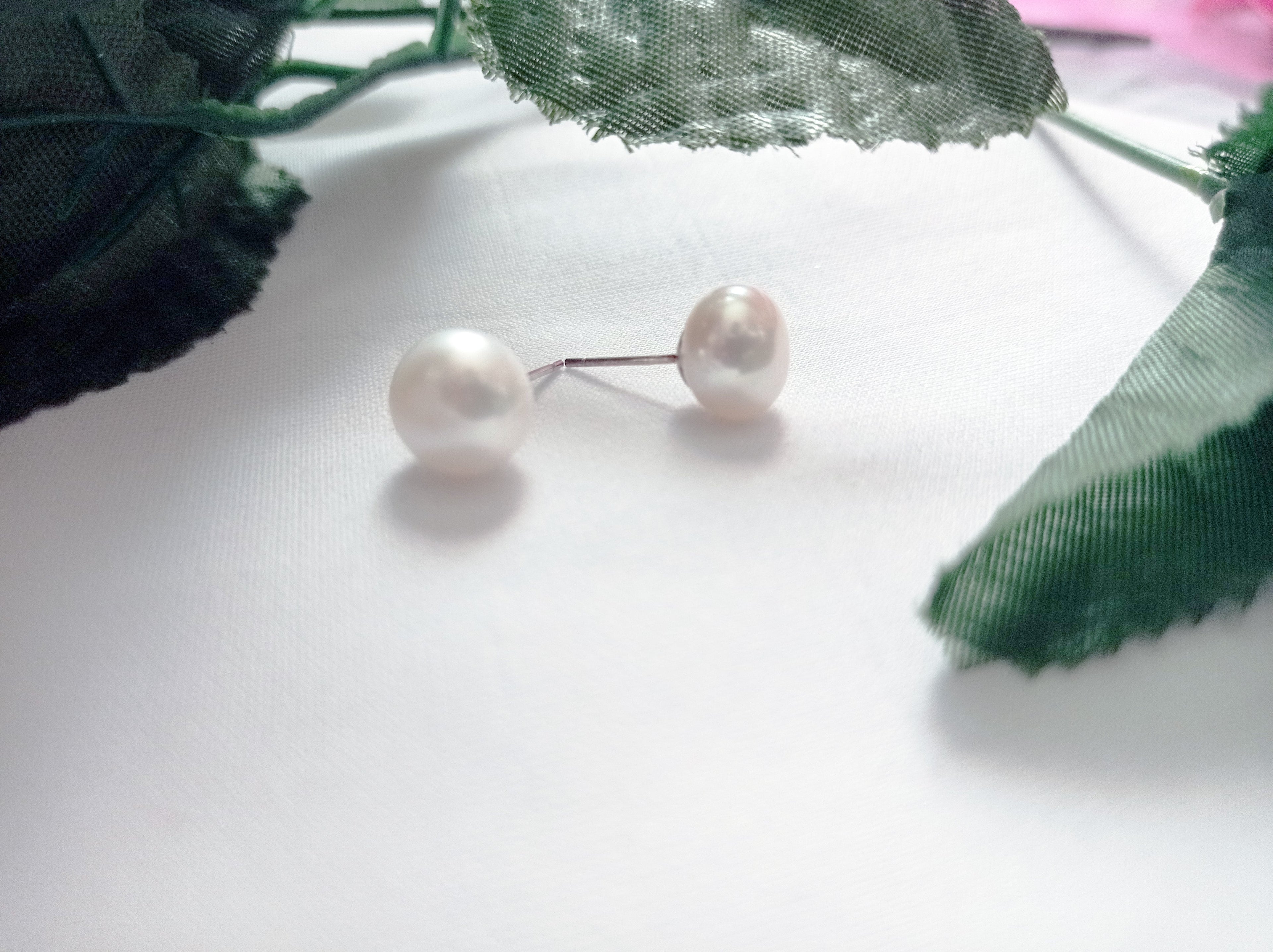 White Freshwater Pearl Stud Earrings on Sterling Silver or 9k Yellow Gold, Sterling silver earrings, Bridal jewelry | by nlanlaVictory