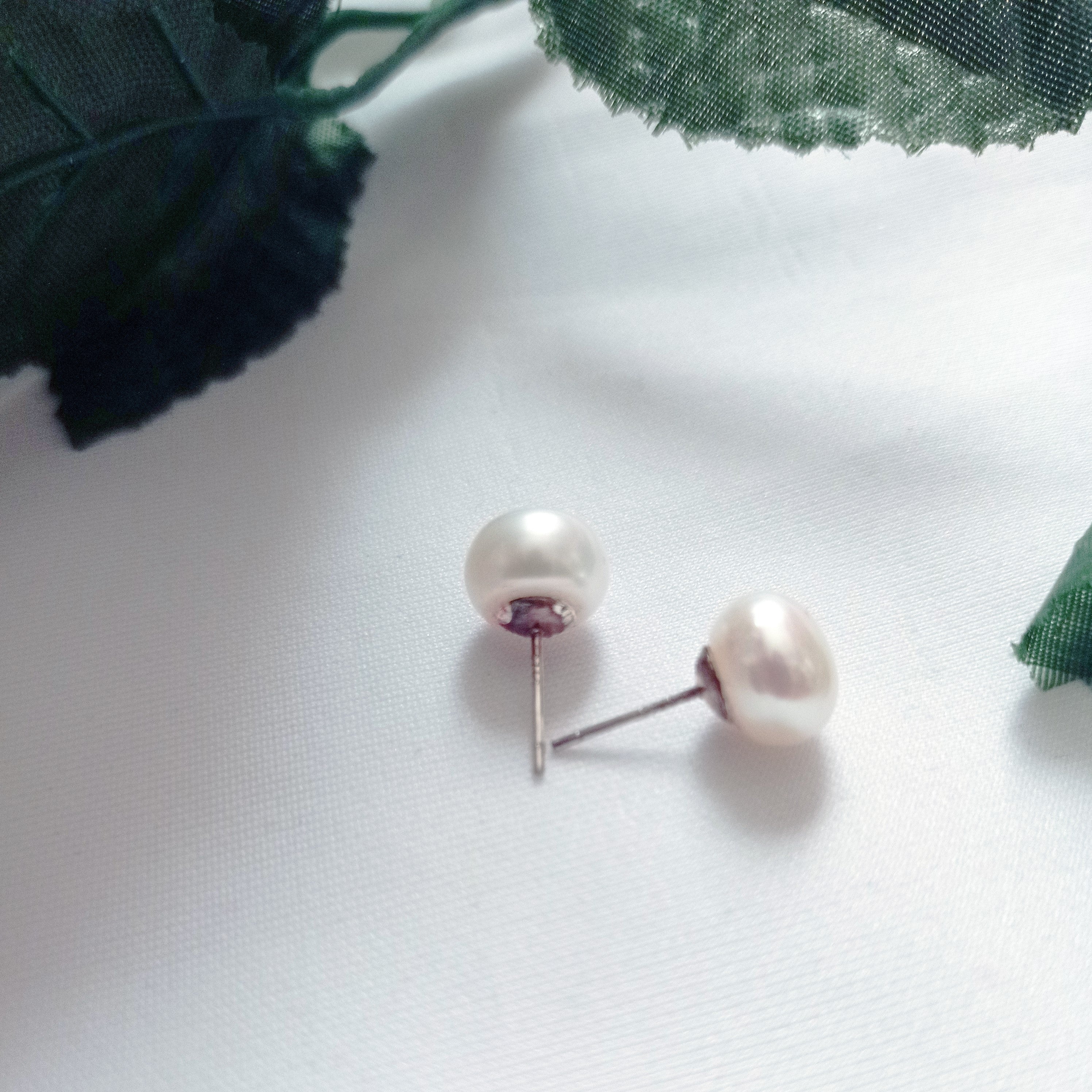 White Freshwater Pearl Stud Earrings on Sterling Silver or 9k Yellow Gold, Sterling silver earrings, Bridal jewelry | by nlanlaVictory
