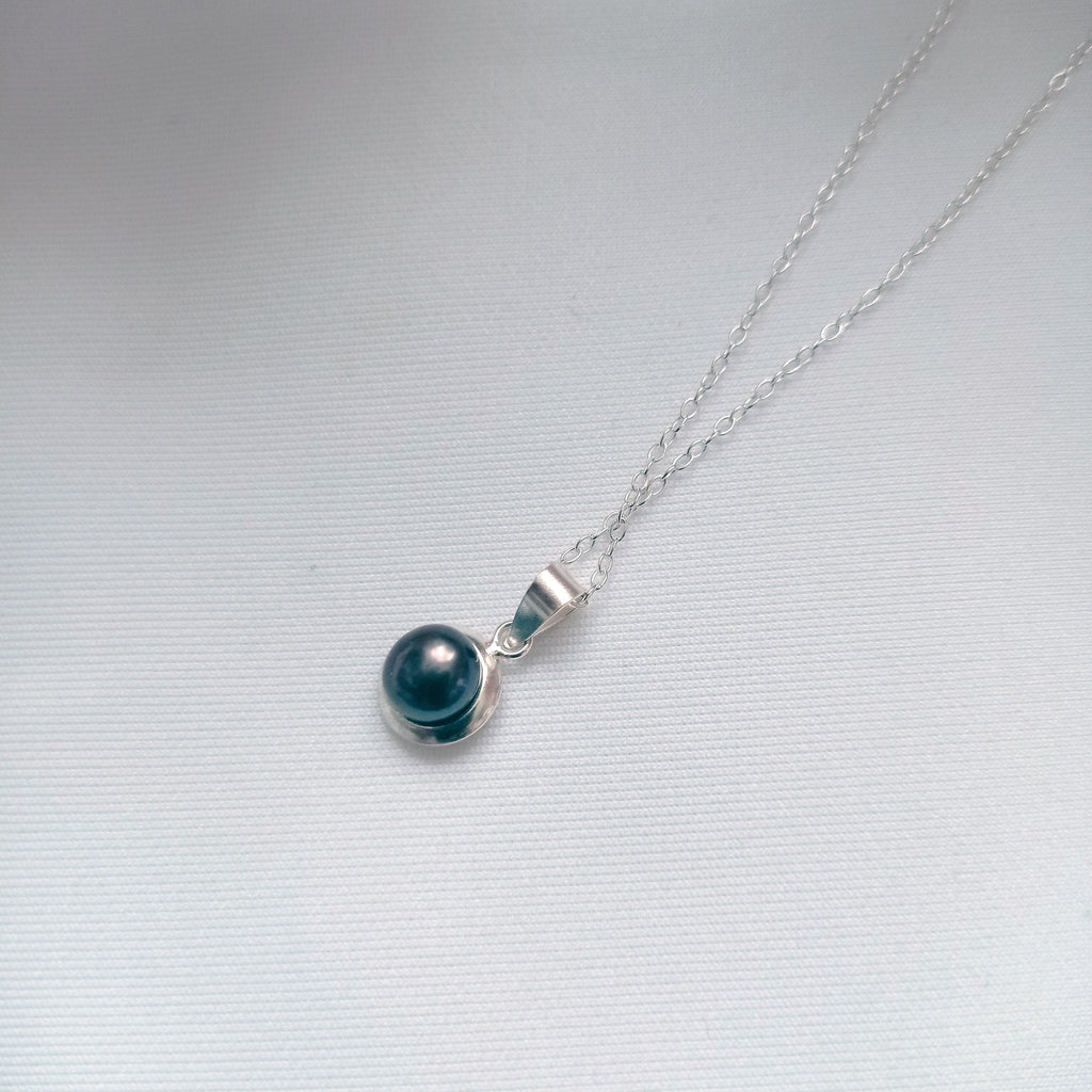 Black Freshwater Pearl Encased In Sterling Silver, .925 Sterling Silver Necklace, Bloom Collection | by nlanlaVictory