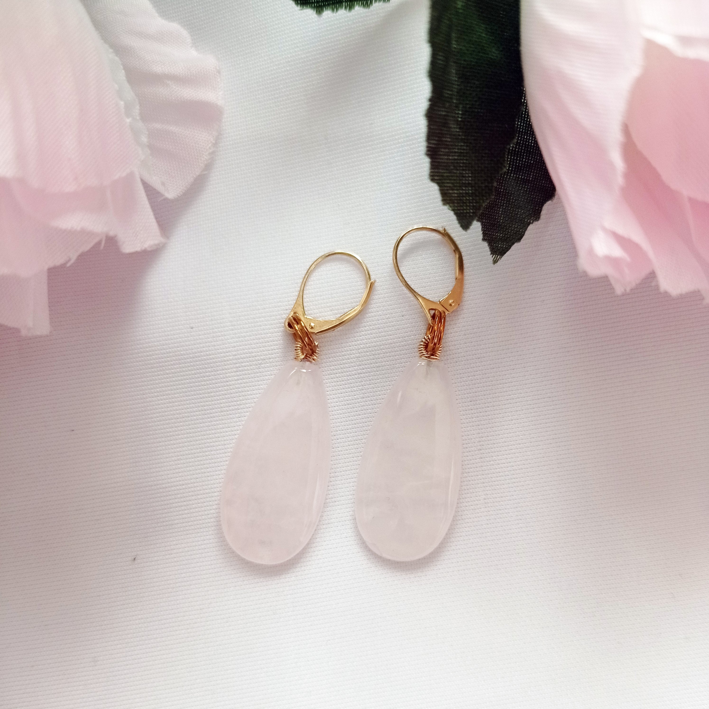 Rose Quartz and Yellow Gold Vermeil Earrings, Gemstone Earrings, Pink Gemstones, Feminine Jewelry,Bloom Collection | by nlanlaVictory