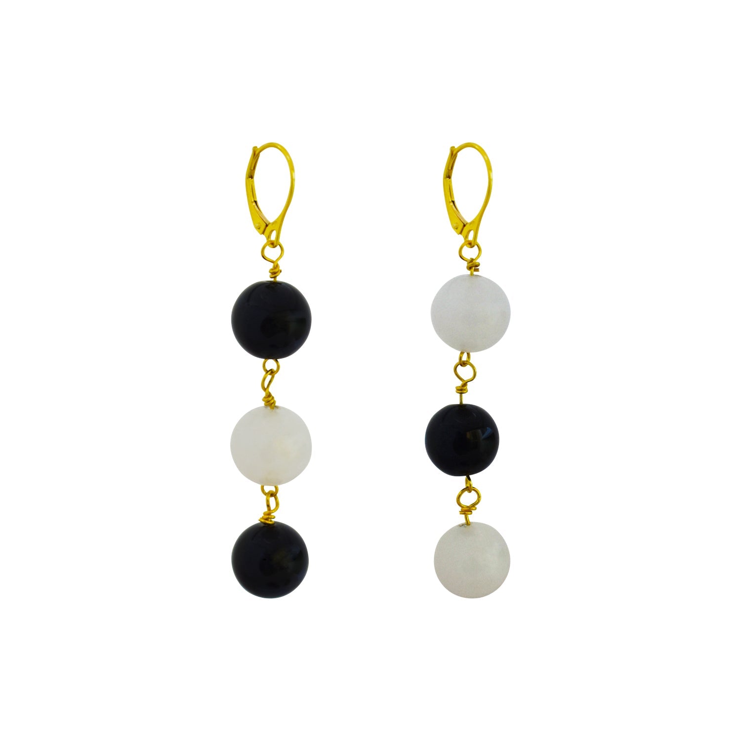 White Agate and Black Onyx Yellow Gold Vermeil, 9k or 18k Gold Earrings, Bold and Beautiful Statement Jewelry, Gold Vermeil Earrings, Bloom Collection | by nlanlaVictory