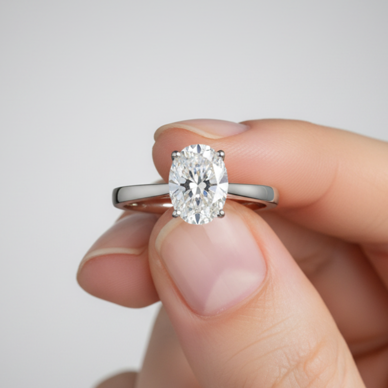 3.00 CT Oval Cut Solitaire Cathedral Settings 14K Solid Gold Diamond Ring IGI Certified