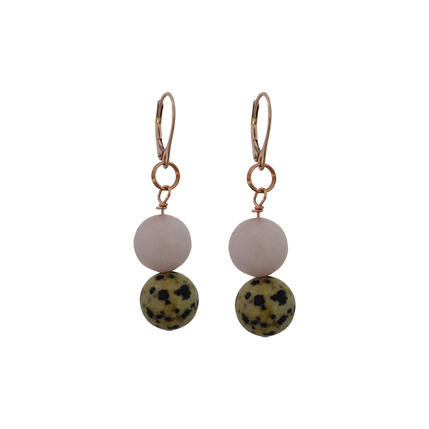 Dalmatian Jasper and Rose Quartz Rose Gold Vermeil, 9k or 18k Rose Gold Earrings, Bloom Collection | by nlanlaVictory