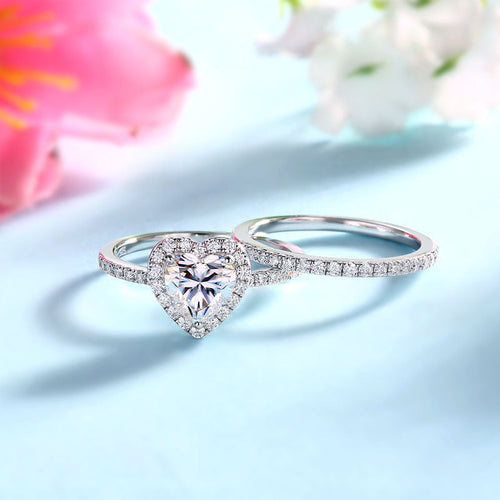1 Carat Heart Moissanite Diamond  Ring Set (1 pcs / 2 pcs) 925 Sterling Silver MFR8366