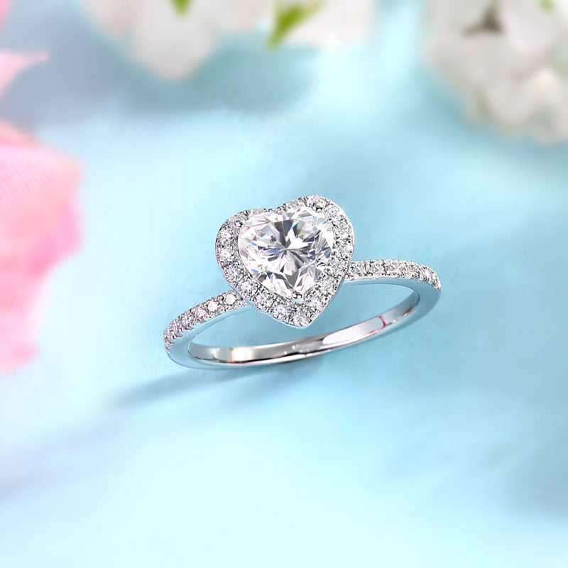 1 Carat Heart Moissanite Diamond  Ring Set (1 pcs / 2 pcs) 925 Sterling Silver MFR8366