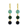 Green Quartz, Green Agate and Black Onyx Yellow Gold vermeil, 9k or 18k Gold Vermeil Earrings, Bloom Collection | by nlanlaVictory
