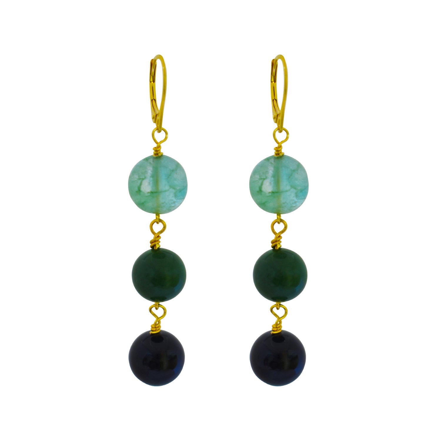 Green Quartz, Green Agate and Black Onyx Yellow Gold vermeil, 9k or 18k Gold Vermeil Earrings, Bloom Collection | by nlanlaVictory