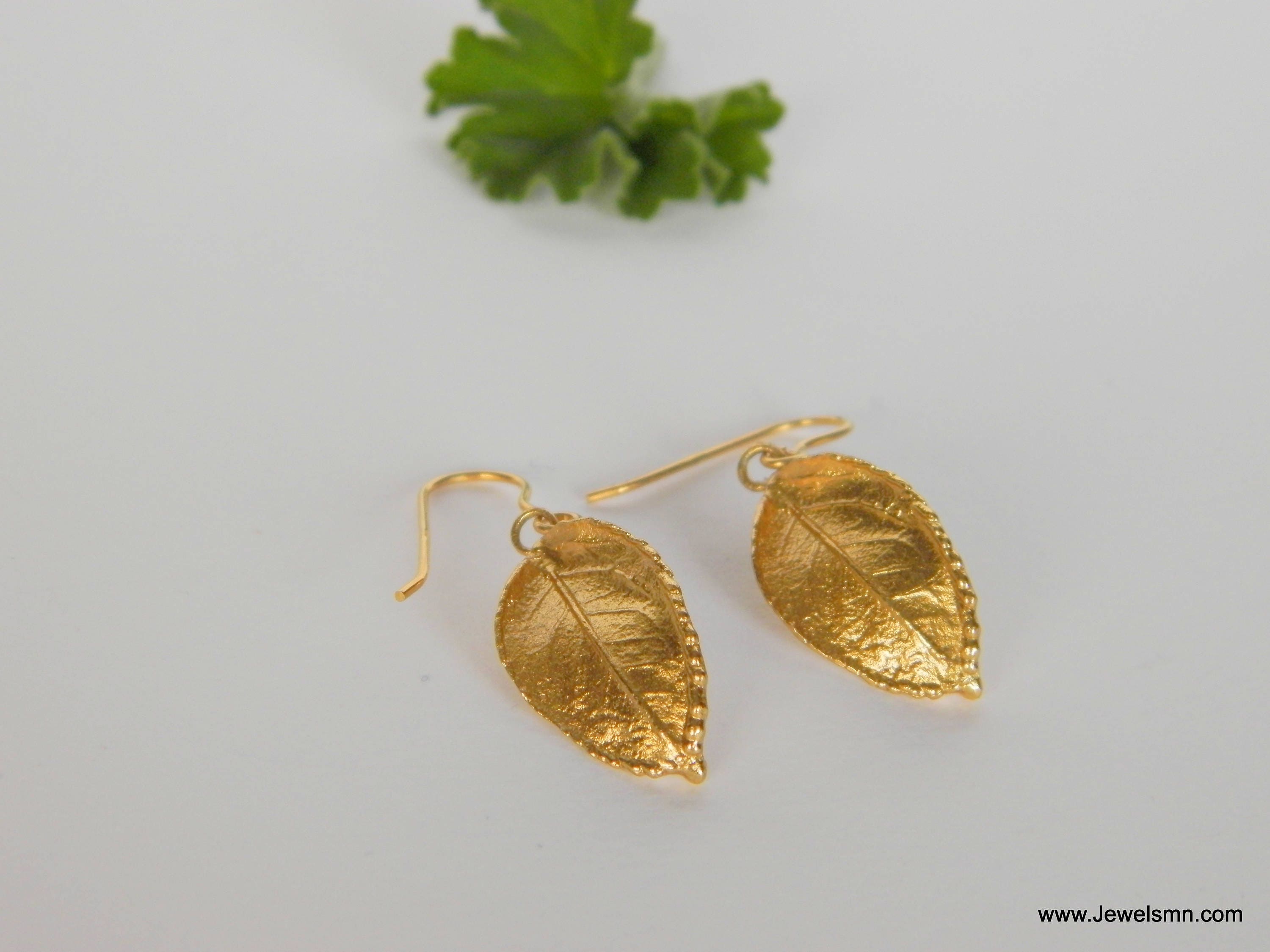 Gold Rose Earrings, Rose Leaf Solid Gold Jewelry, Dangle Earring, Gift for Her, Birthday Gift for Women, Handmade Jewelry, Statement Jewelry