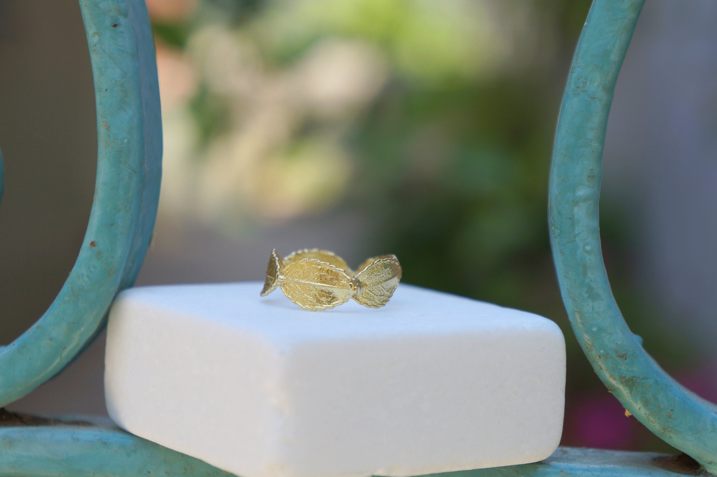 Gold Rose Ring, Solid Gold Jewelry, Rose Leaf Ring, Branch Ring, Gift for Her, Birthday Gift for Women, Handmade Jewelry, Boho Jewelry