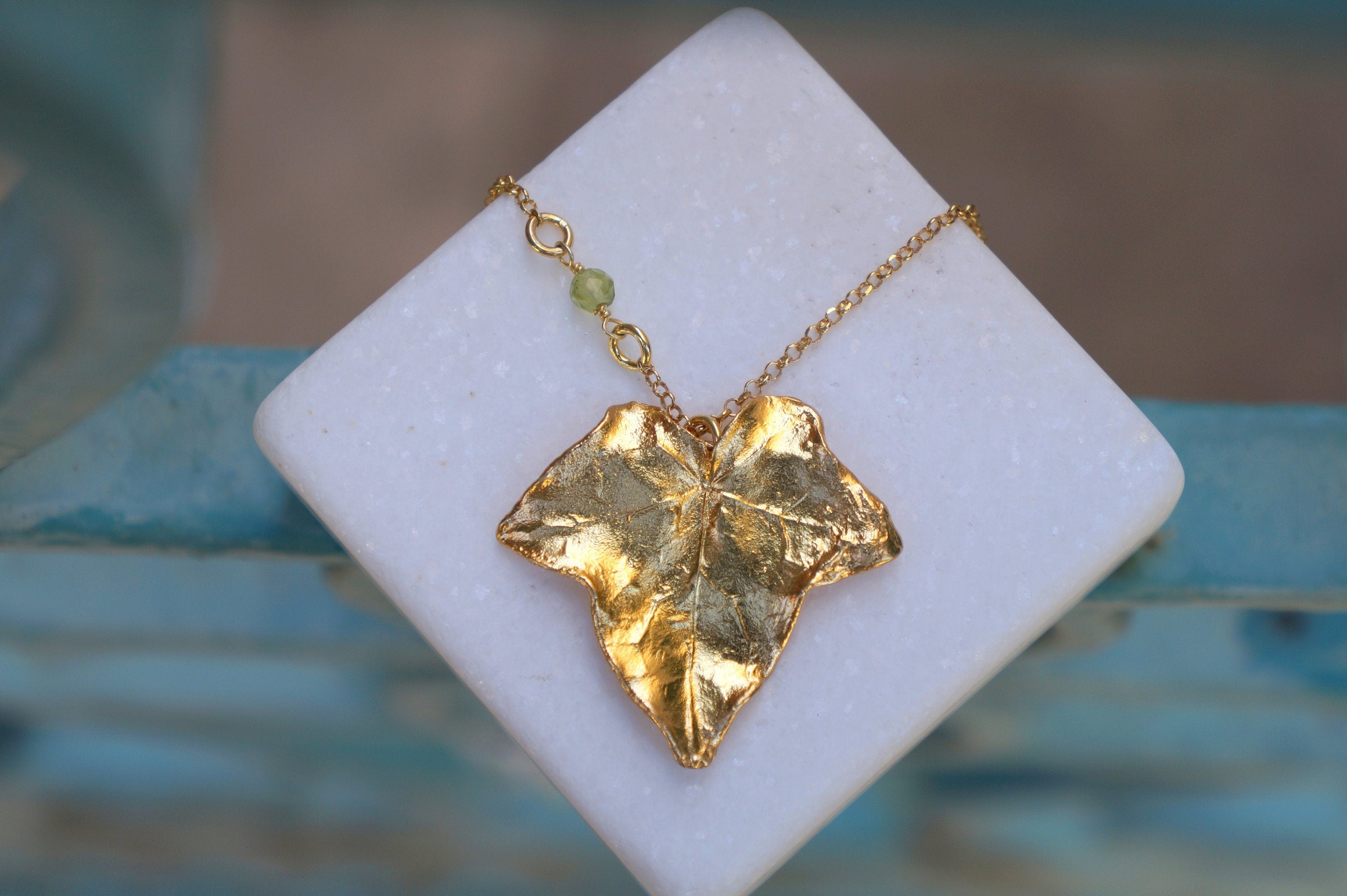 Gold Ivy Necklace, Solid Gold Jewelry, Ivy Leaf Pendant, Gift for Her, Birthday Gift for Women, Handmade Jewelry, Boho Jewelry