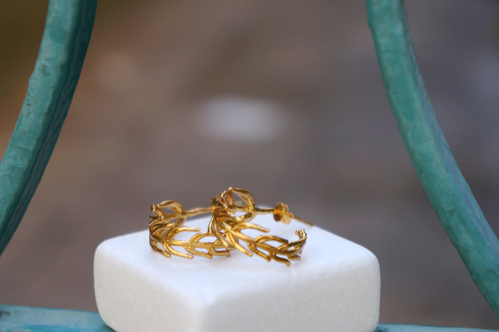 Nature-Inspired Solid Gold Hoop Earrings (9k, 14k, 18k Yellow, White, Rose)