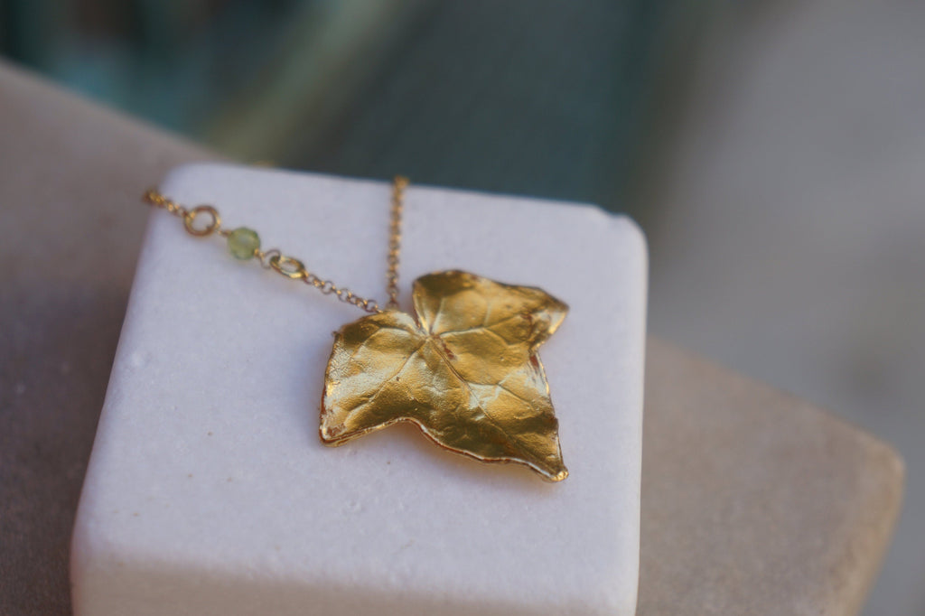 Gold Ivy Necklace, Solid Gold Jewelry, Ivy Leaf Pendant, Gift for Her, Birthday Gift for Women, Handmade Jewelry, Boho Jewelry