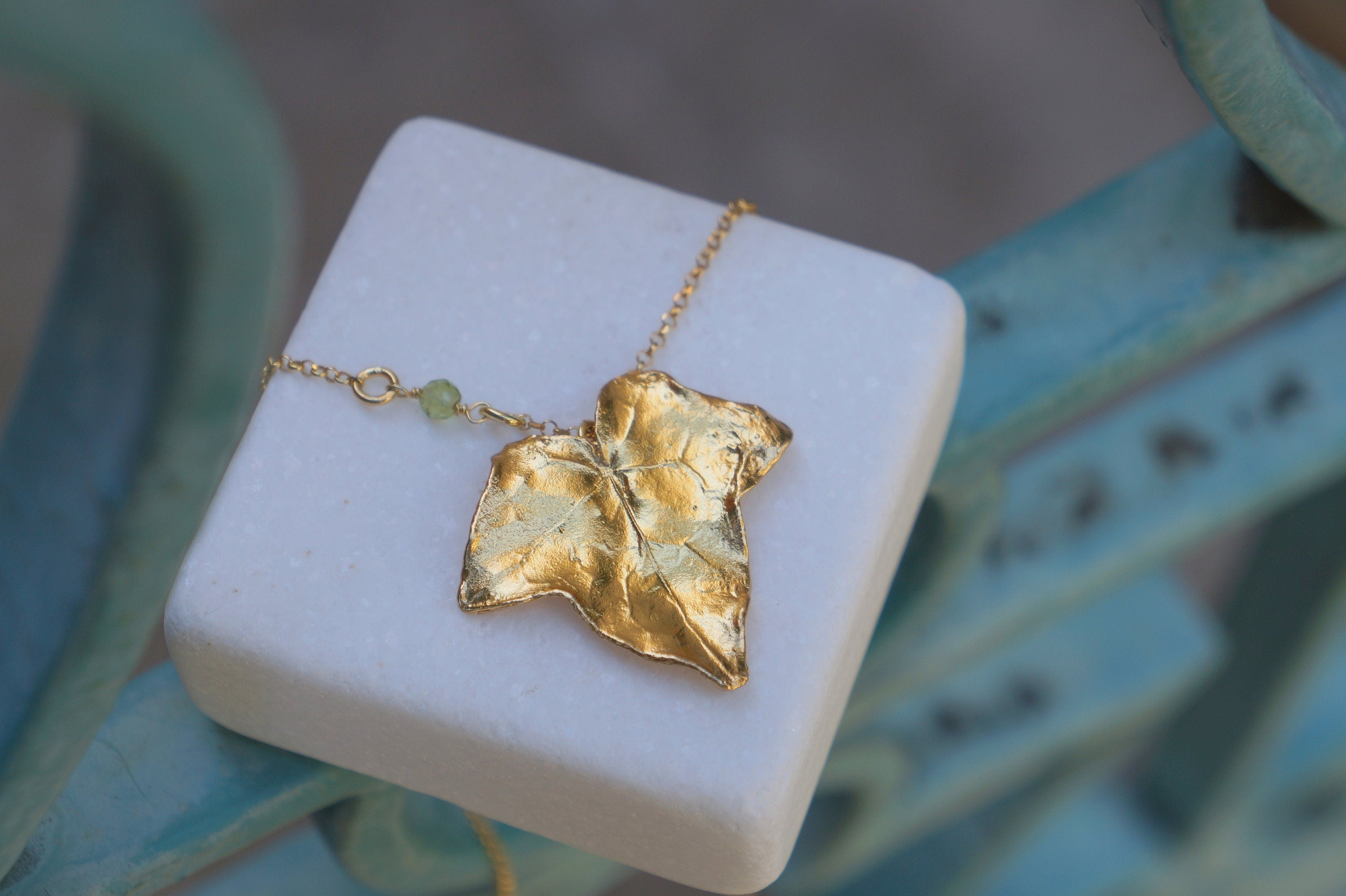 Gold Ivy Necklace, Solid Gold Jewelry, Ivy Leaf Pendant, Gift for Her, Birthday Gift for Women, Handmade Jewelry, Boho Jewelry