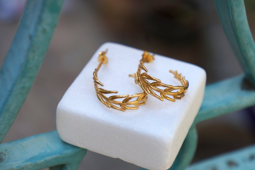 Nature-Inspired Solid Gold Hoop Earrings (9k, 14k, 18k Yellow, White, Rose)
