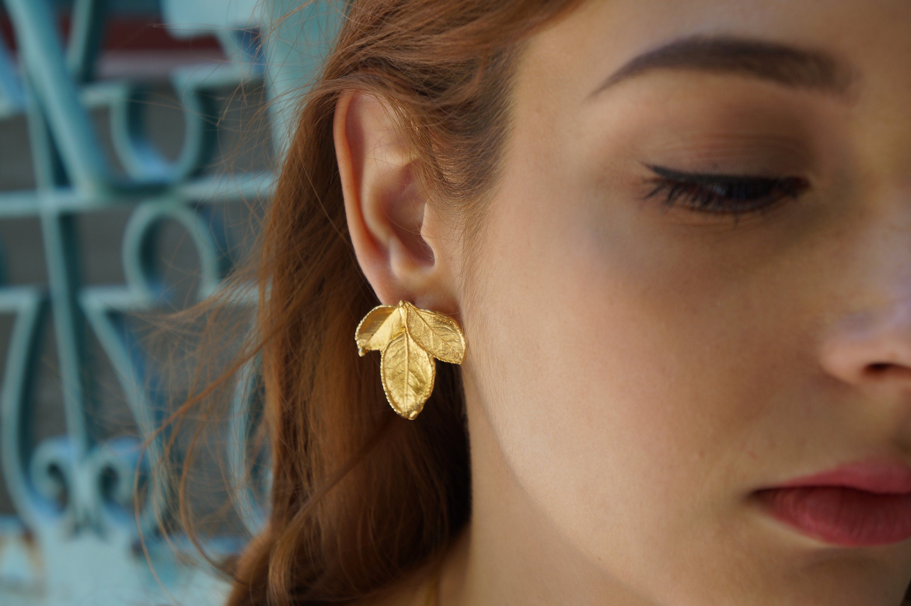 Wedding Jewelry Set: Rose Leaf Motif (14k Gold Plated Silver)-3