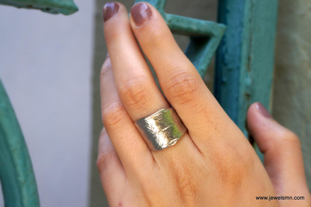 Botanical Olive Leaf Ring, 14K White Gold (Adjustable Wide Band)