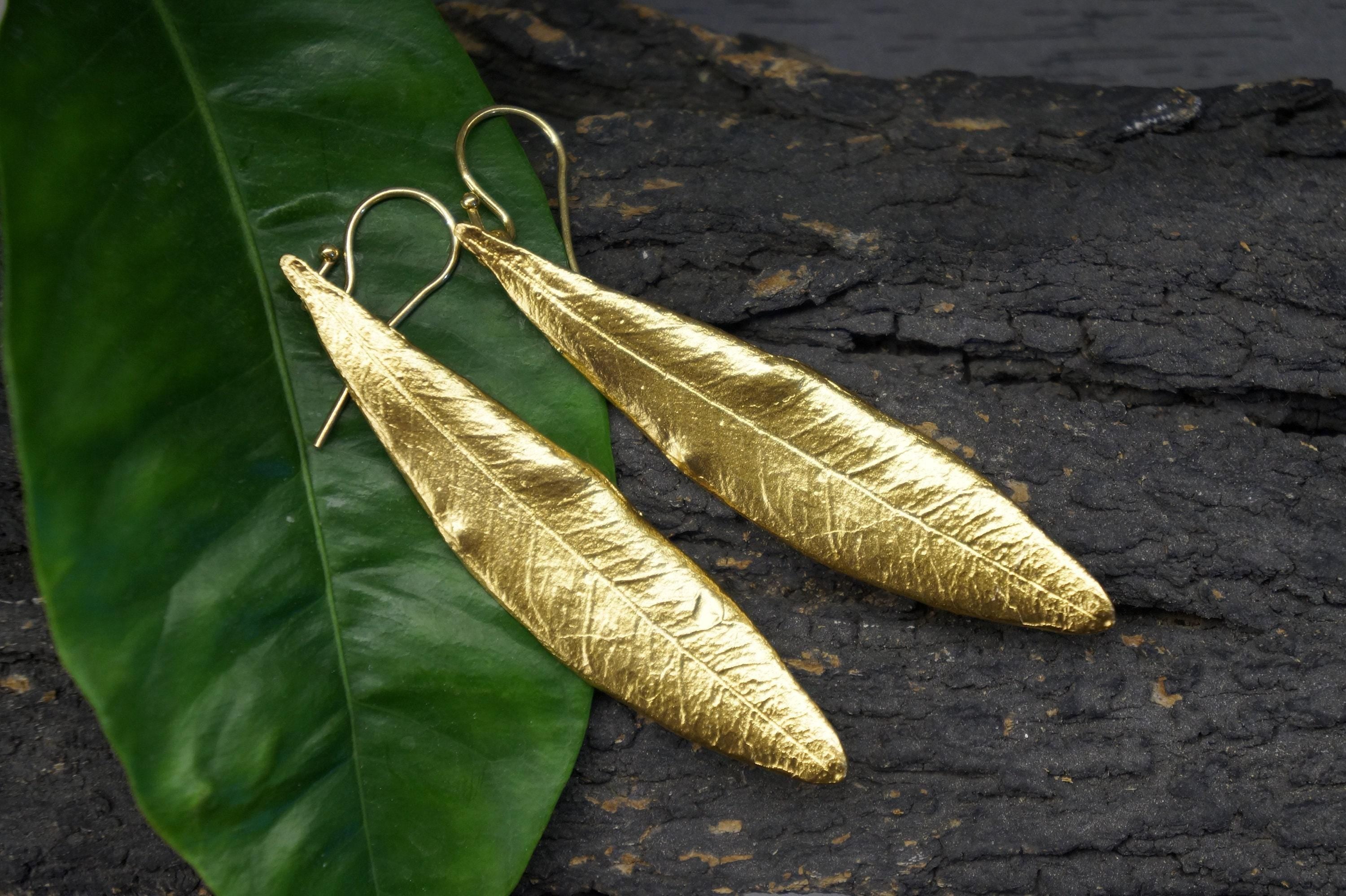 Gold Olive Leaf Earrings, Solid Gold Jewelry, Dangle Necklace, Gift for Her, Birthday Gift for Women, Handmade Jewelry, Nature Fashion