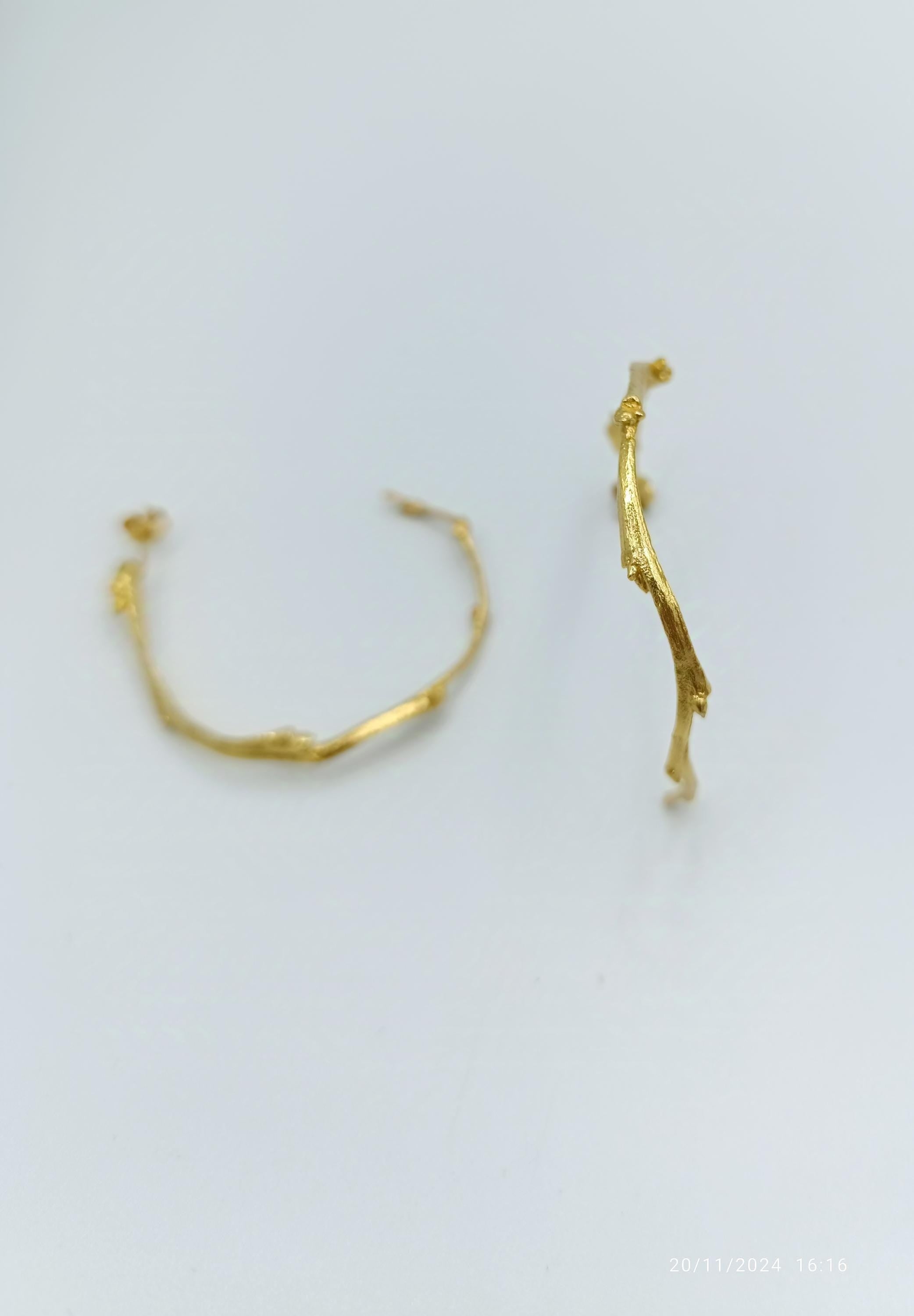 Nature Inspired Olive Branch Hoop Earrings (9k, 14k, 18k Gold)