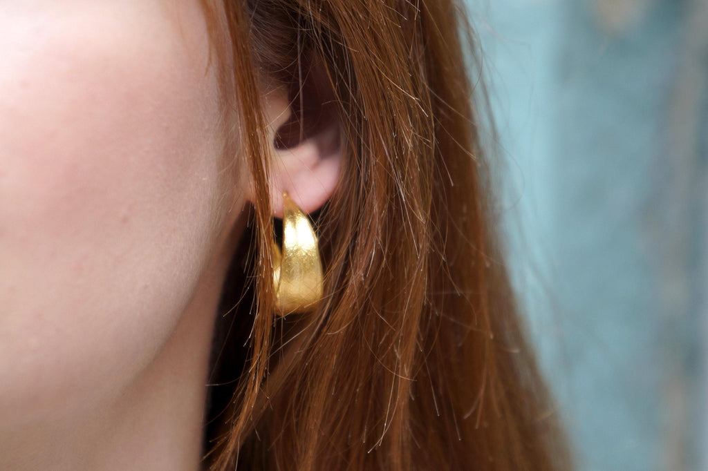 Olive Leaf Earrings: Solid Gold Hoops (9K, 14K, or 18K)