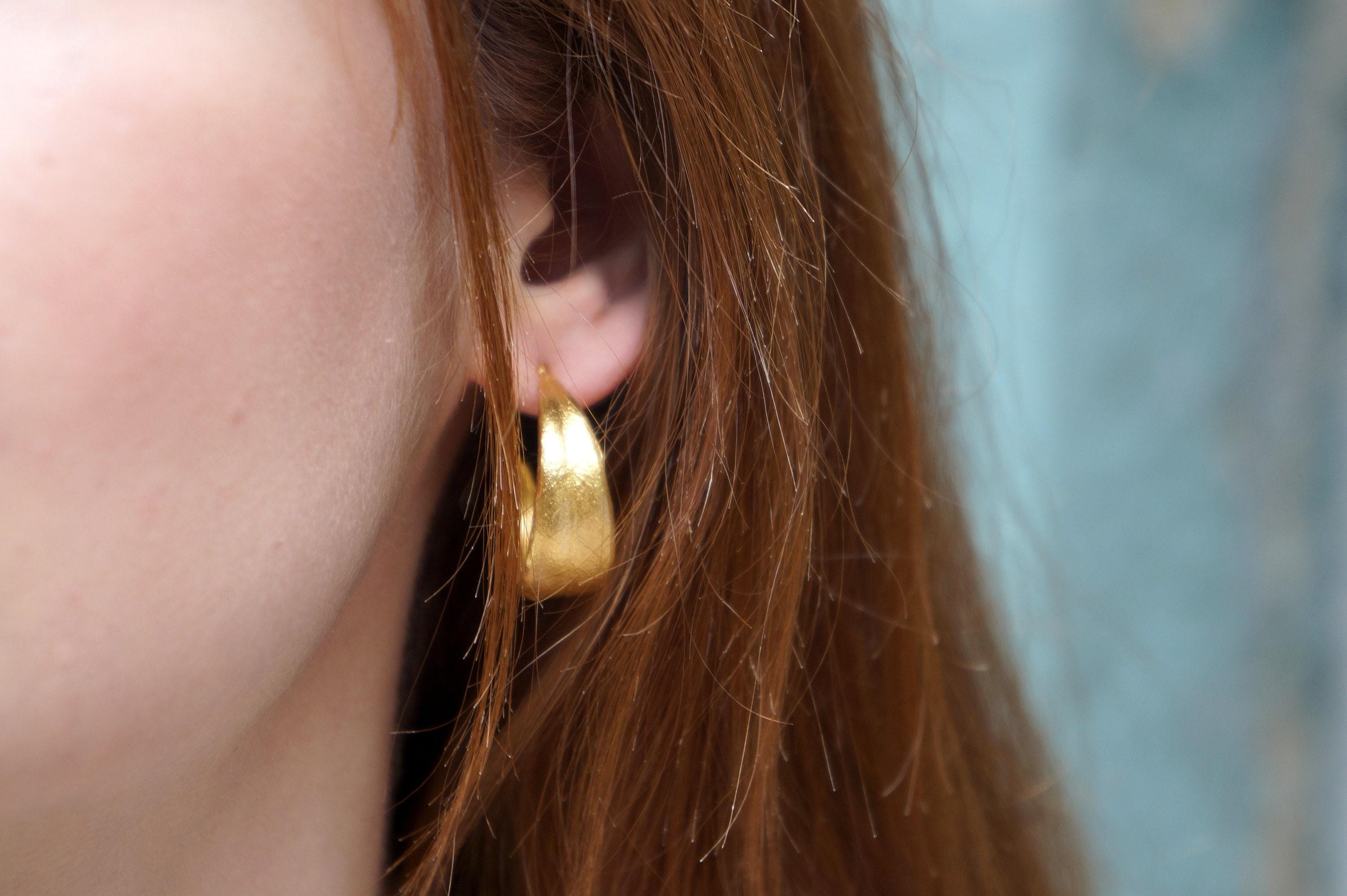 Olive Leaf Earrings: Solid Gold Hoops (9K, 14K, or 18K)