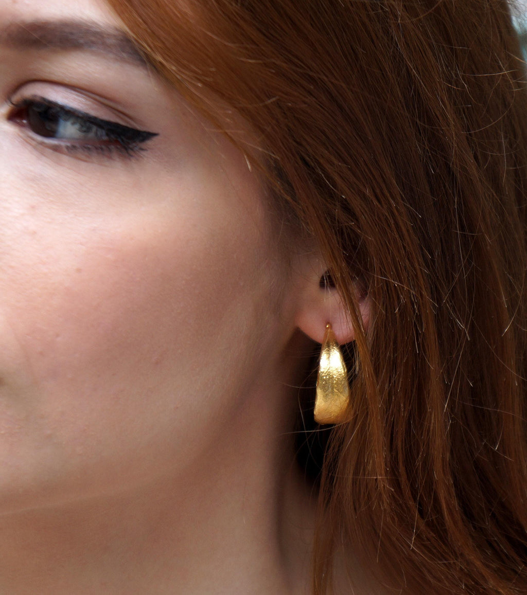 Olive Leaf Earrings: Solid Gold Hoops (9K, 14K, or 18K)