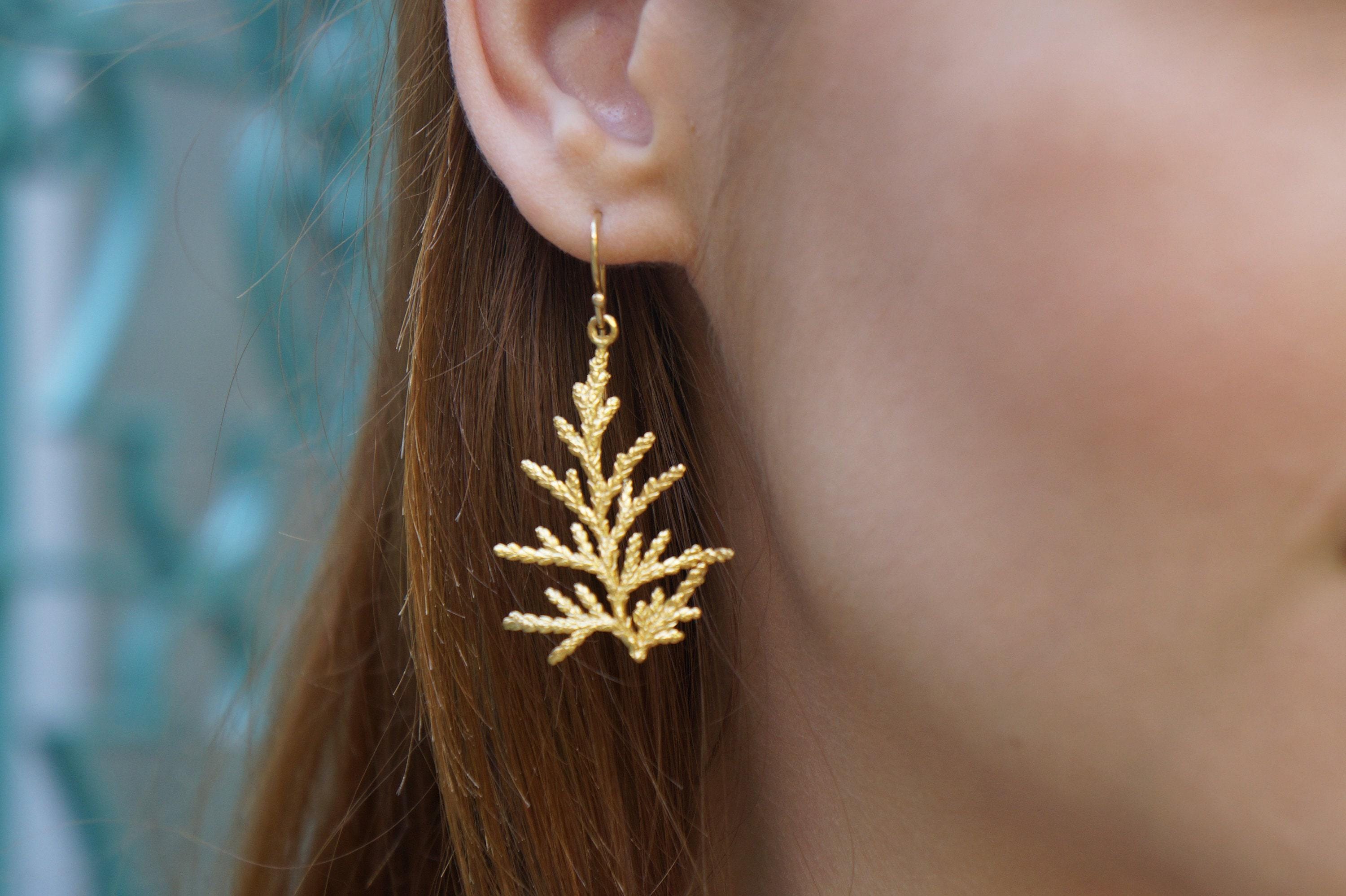 Cypress Leaf Earrings: Handmade Solid Gold Jewelry (9K, 14K, or 18K)